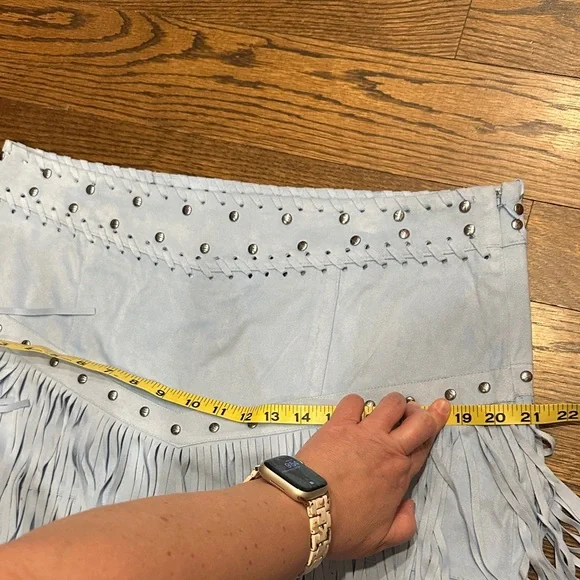 Idyllwind Light Blue Fringe Mini Skirt with Stud Details size XL - Picture 8 of 9